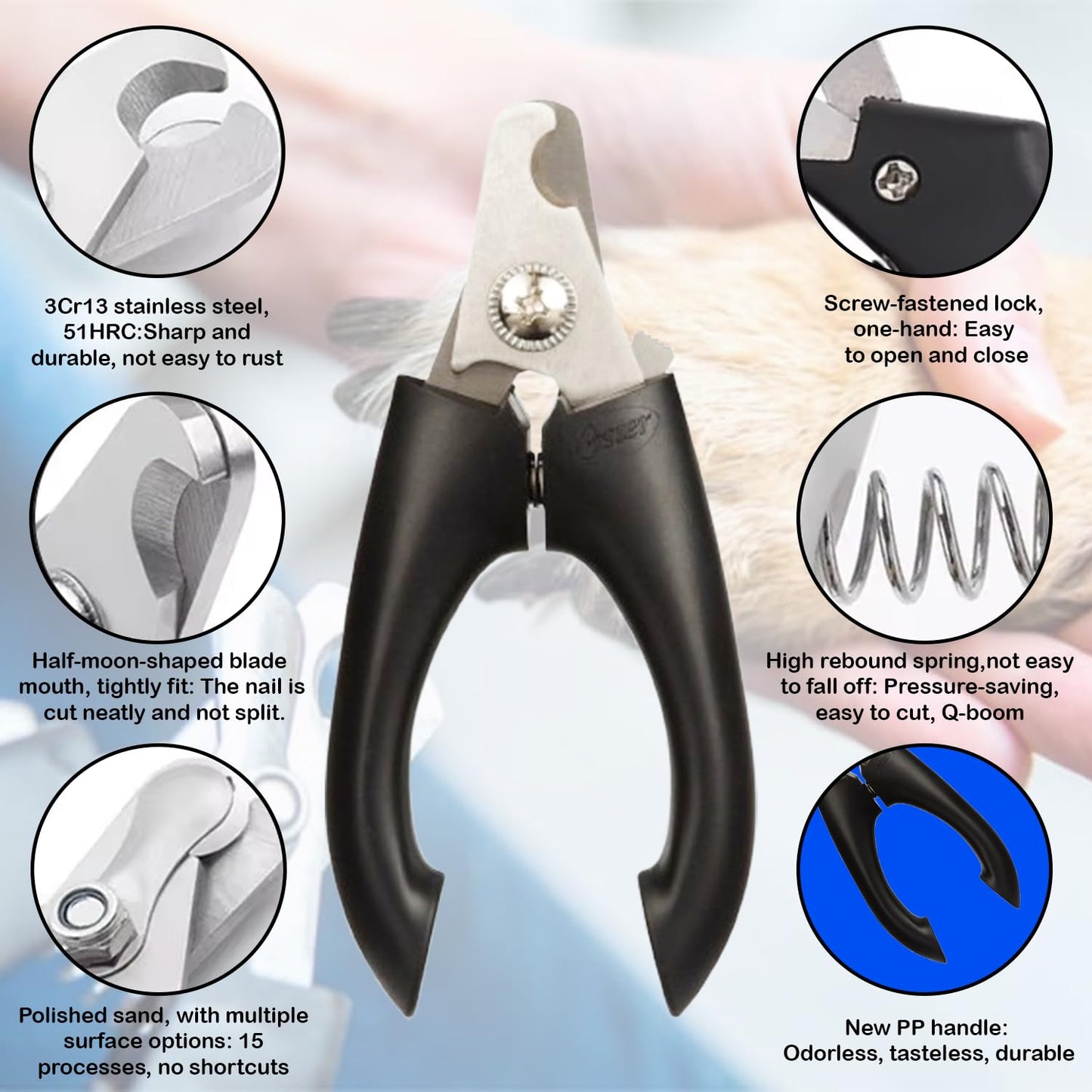 Durable Pet Nail Clippers with Spring