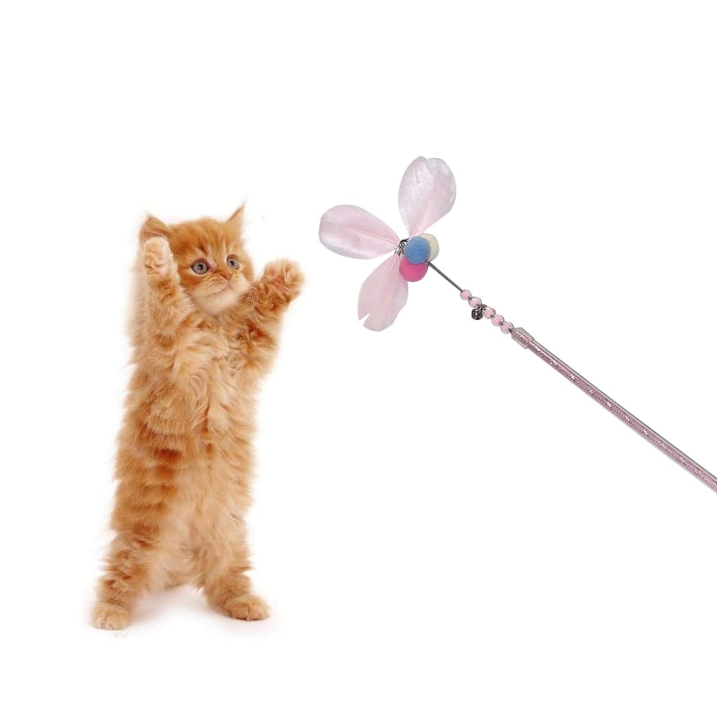 Pink Feather Bell Cat Wand