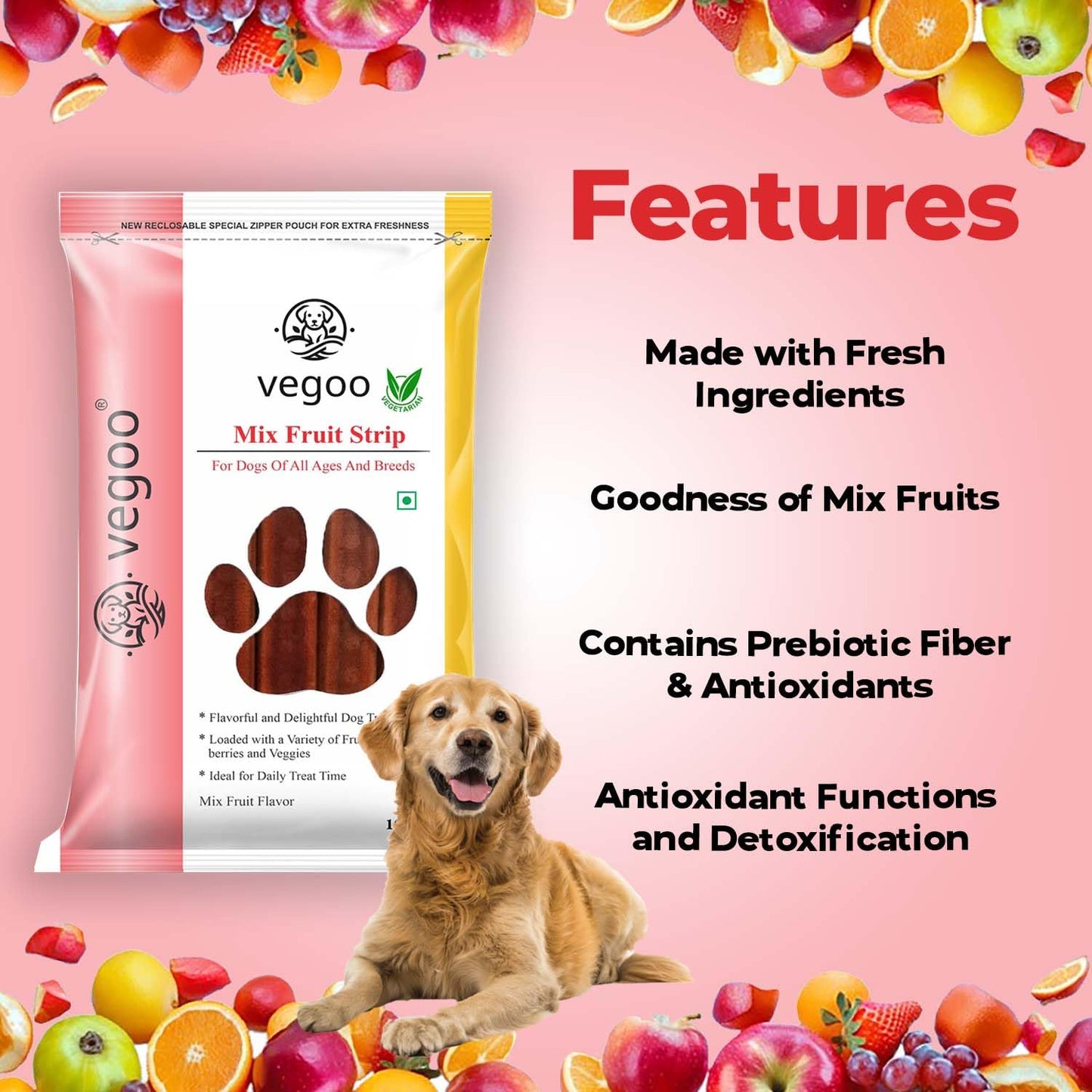 Strips - 100g Pure Vegetarian Dog Food (Mix Fruit)