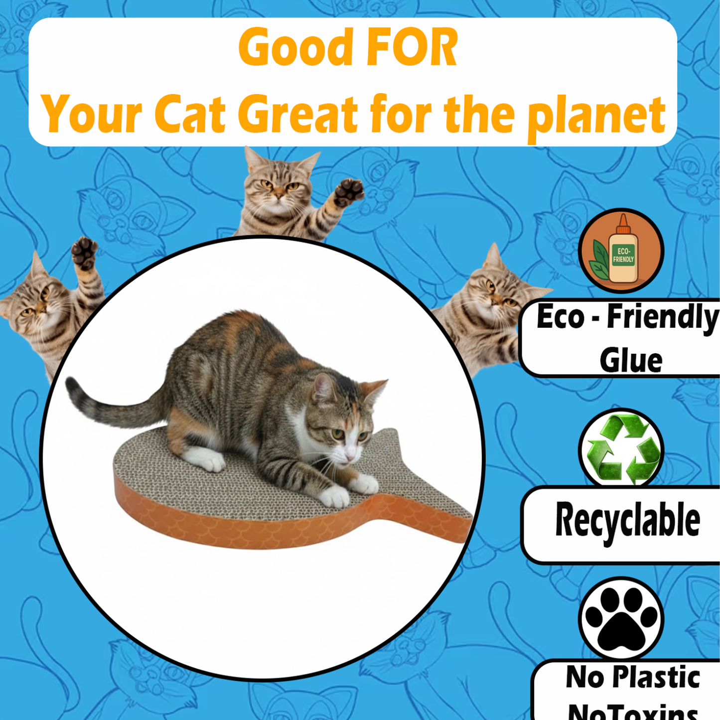 Cat Scratcher Board, Fish Shaped for Kittens & Cats