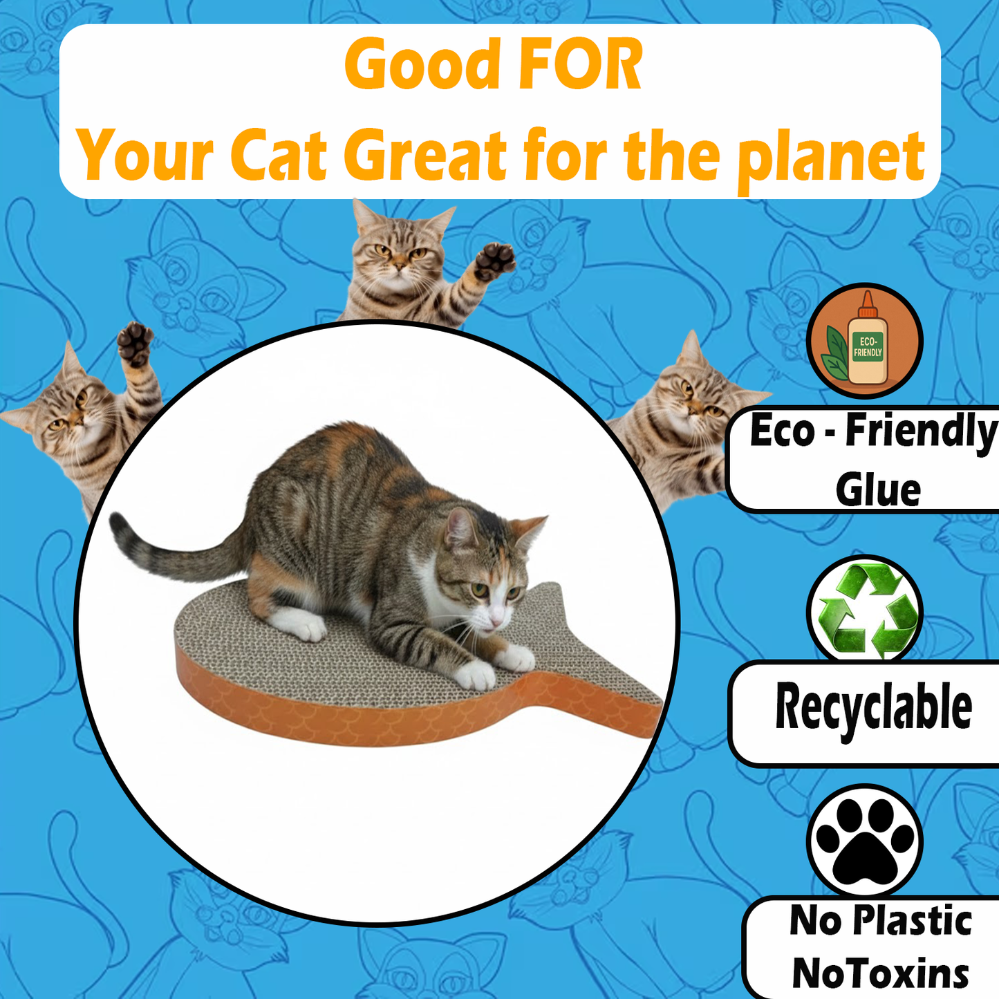 Cat Scratcher Board, Fish Shaped for Kittens & Cats