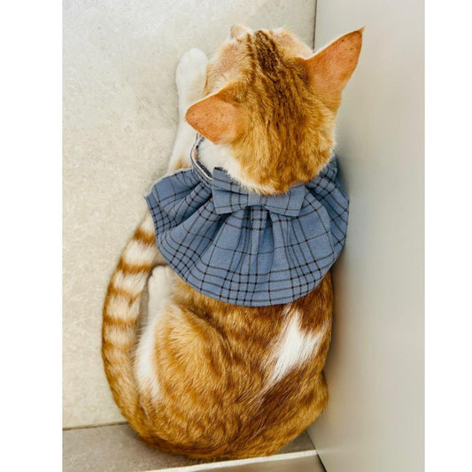 Stylish Adjustable Blue Plaid Cat Bow Tie Collar