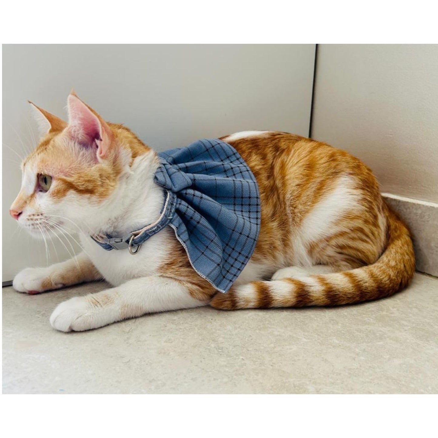 Stylish Adjustable Blue Plaid Cat Bow Tie Collar
