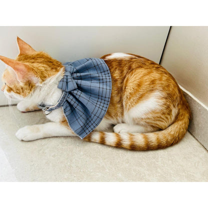 Stylish Adjustable Blue Plaid Cat Bow Tie Collar