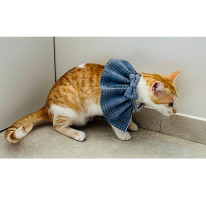 Stylish Adjustable Blue Plaid Cat Bow Tie Collar