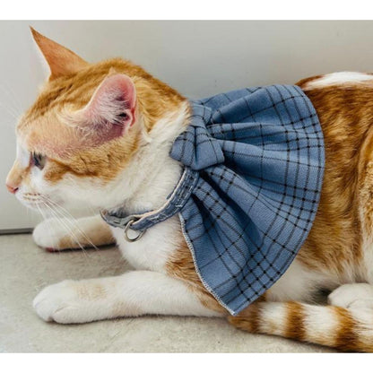 Stylish Adjustable Blue Plaid Cat Bow Tie Collar