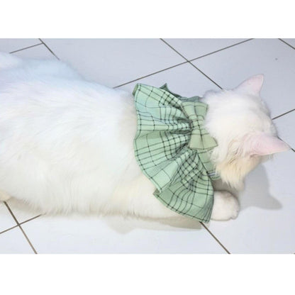 Stylish Adjustable Blue Plaid Cat Bow Tie Collar