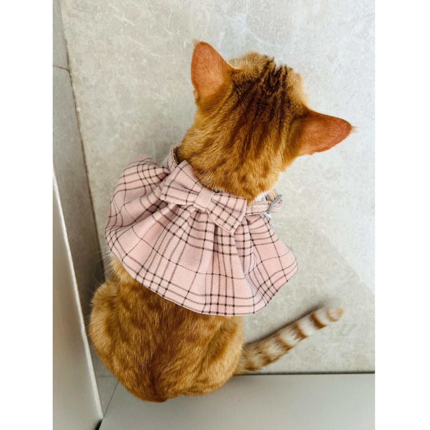 Stylish Adjustable Pink Plaid Cat Bow Tie Collar