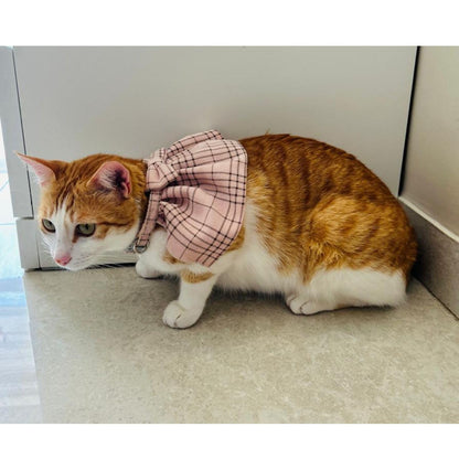 Stylish Adjustable Pink Plaid Cat Bow Tie Collar