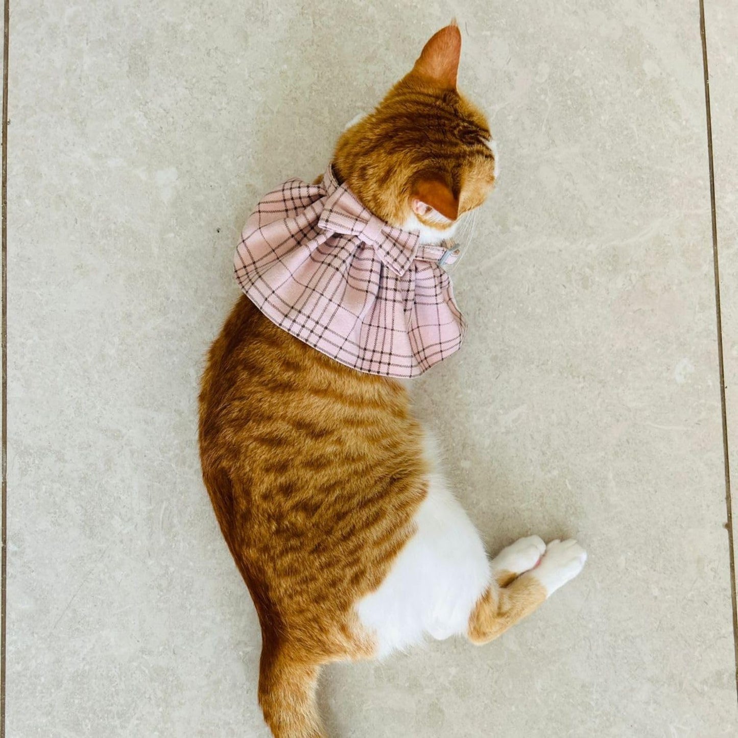 Stylish Adjustable Pink Plaid Cat Bow Tie Collar