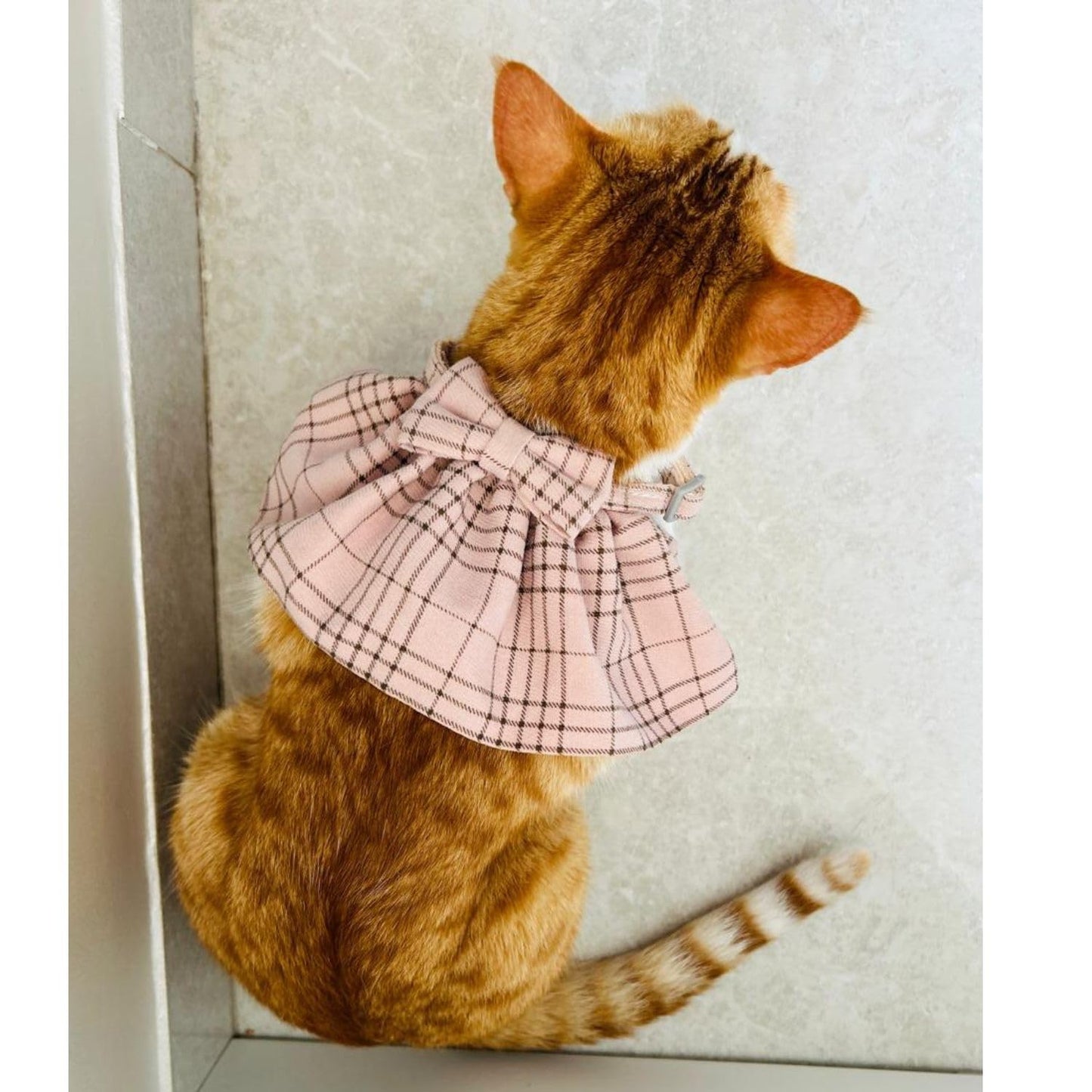 Stylish Adjustable Pink Plaid Cat Bow Tie Collar