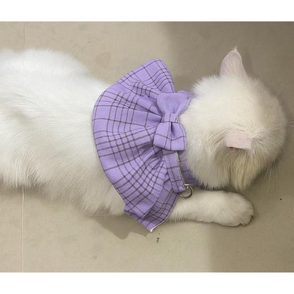 Stylish Adjustable Purple Plaid Cat Bow Tie Collar