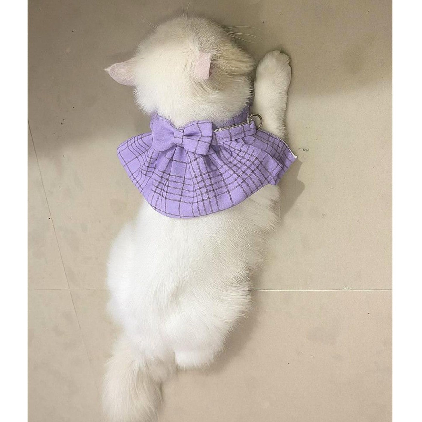 Stylish Adjustable Purple Plaid Cat Bow Tie Collar