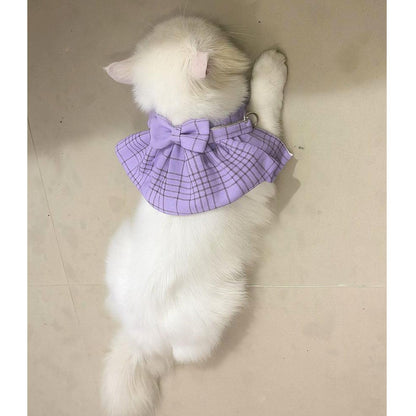 Stylish Adjustable Purple Plaid Cat Bow Tie Collar