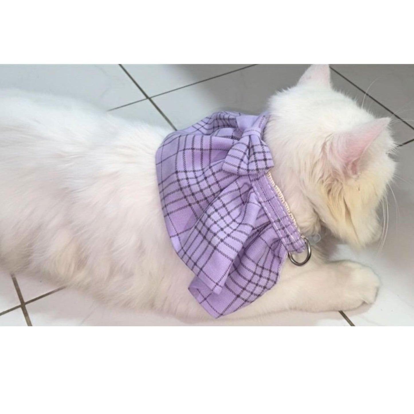 Stylish Adjustable Purple Plaid Cat Bow Tie Collar