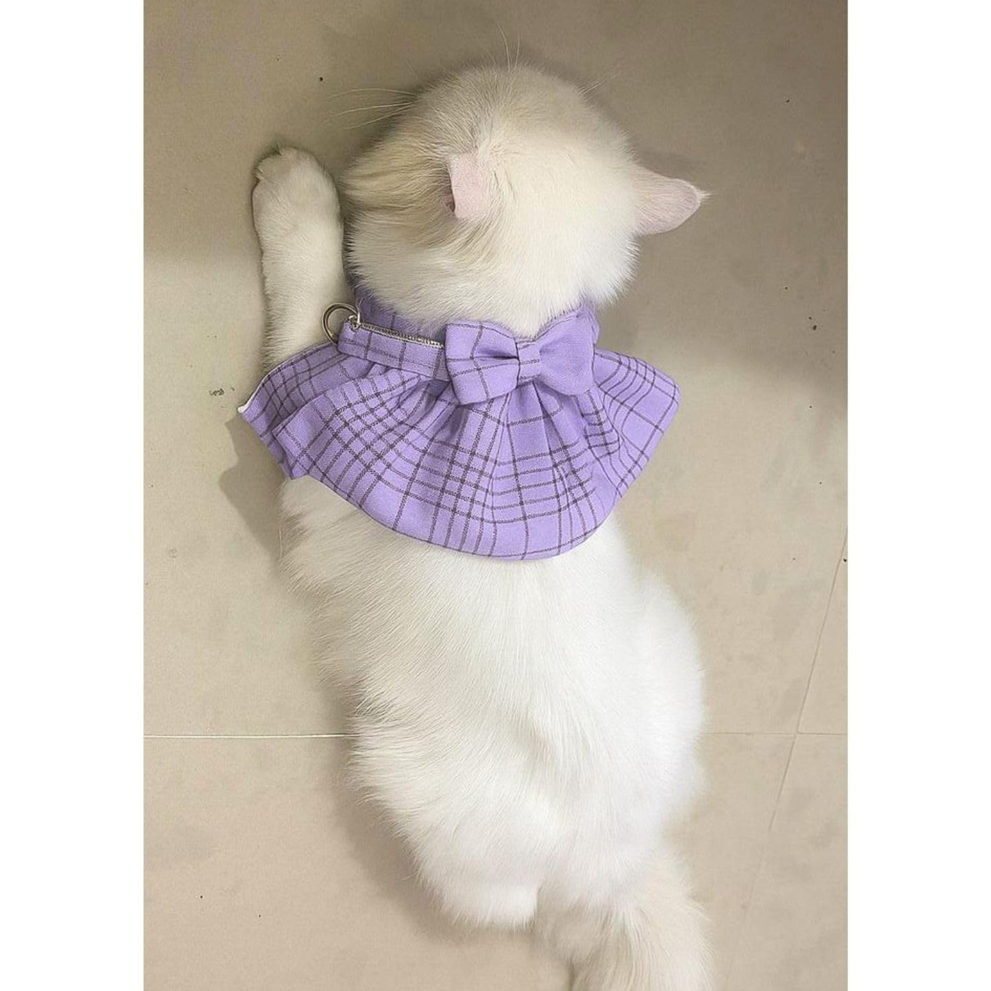 Stylish Adjustable Purple Plaid Cat Bow Tie Collar