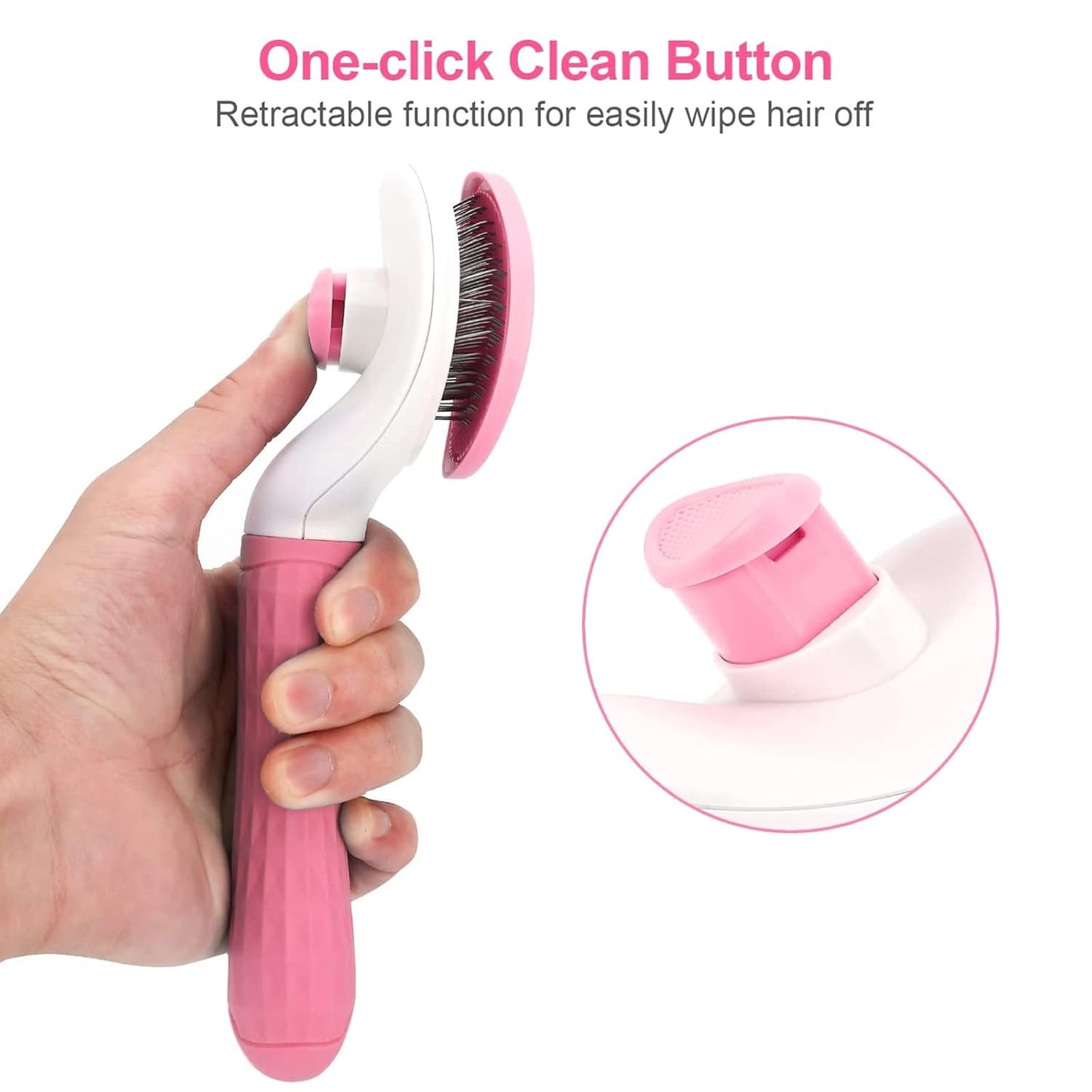 Self-Cleaning Slicker Brush for Dogs & Cats (Pink)