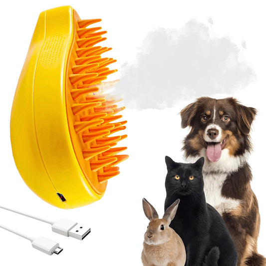 Pet Grooming Rechargeable Steam Brush, Yellow