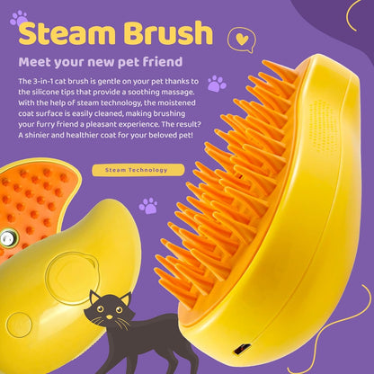 Pet Grooming Rechargeable Steam Brush, Yellow