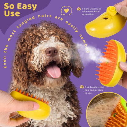 Pet Grooming Rechargeable Steam Brush, Yellow