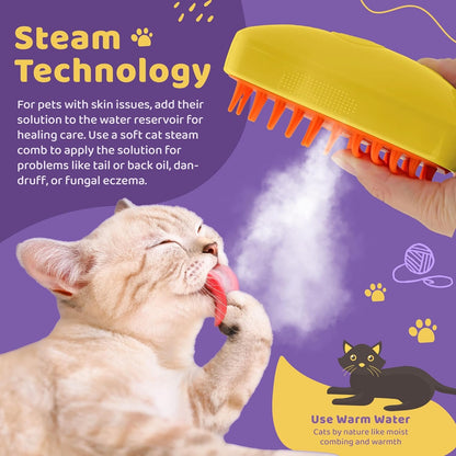 Pet Grooming Rechargeable Steam Brush, Yellow