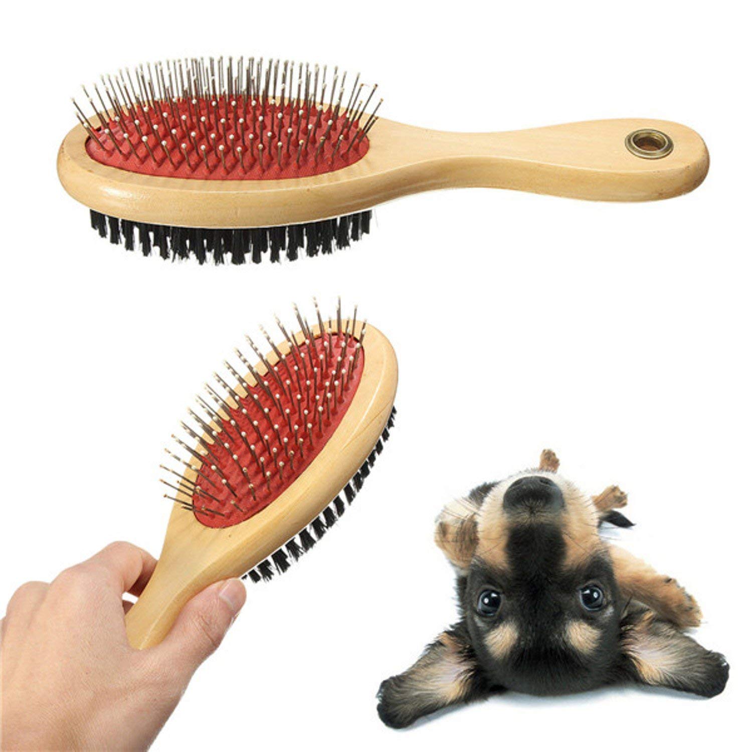 Wooden Pin Bristles Grooming Dog Brush