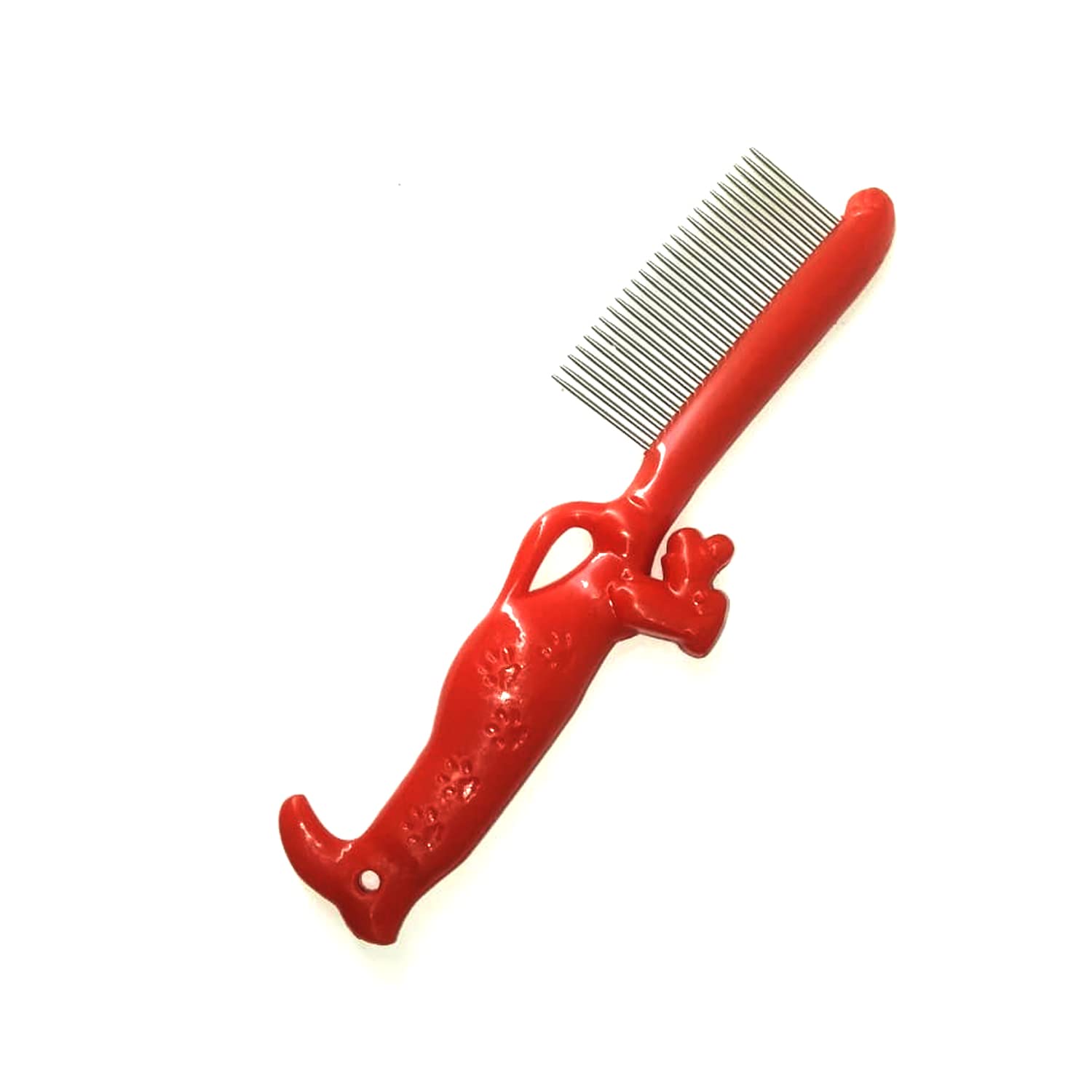 Stainless Steel Pet Grooming Comb for Cats & Dogs, Red