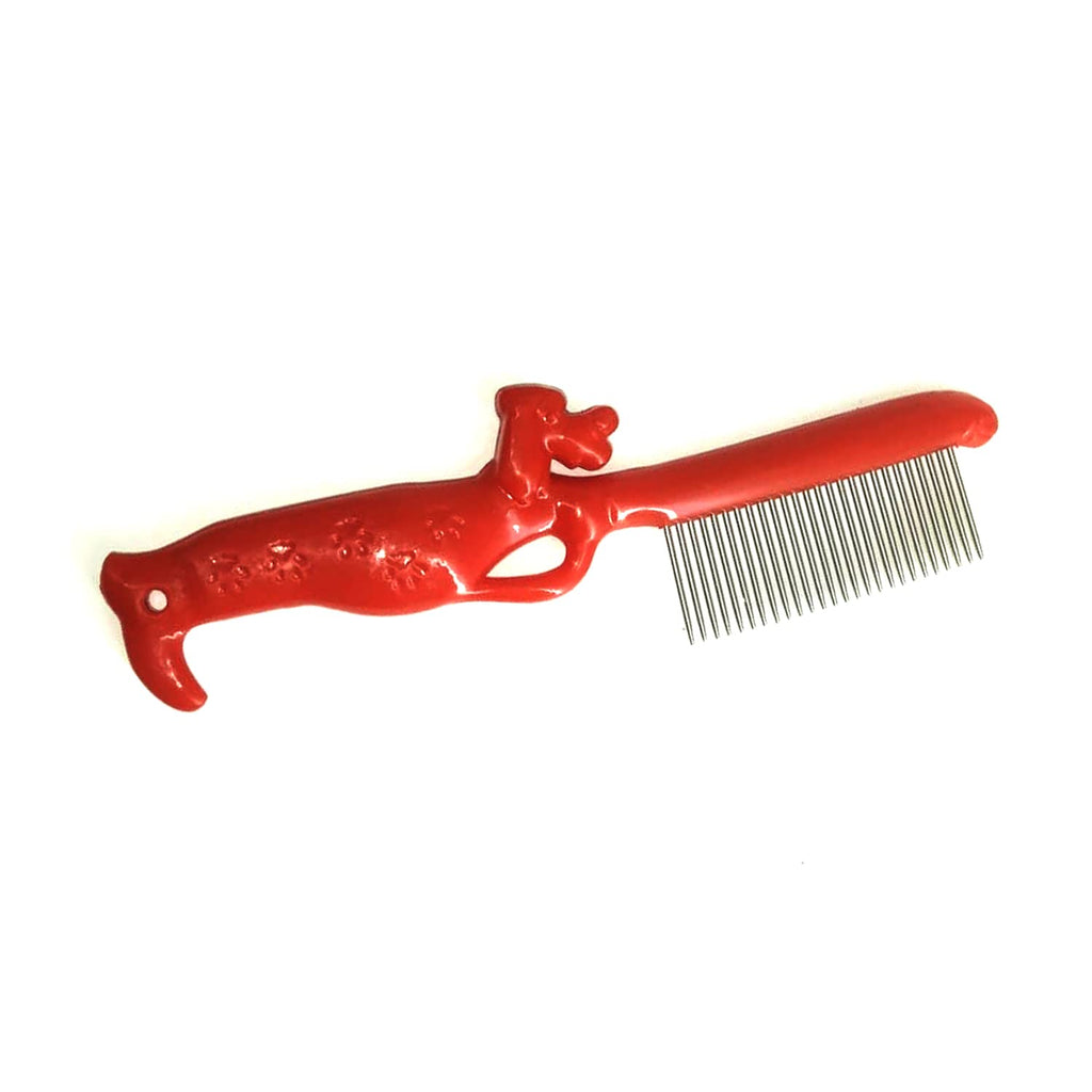 Stainless Steel Pet Grooming Comb for Cats & Dogs, Red