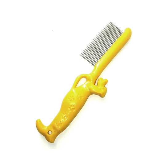 Stainless Steel Pet Grooming Comb for Cats & Dogs, Yellow