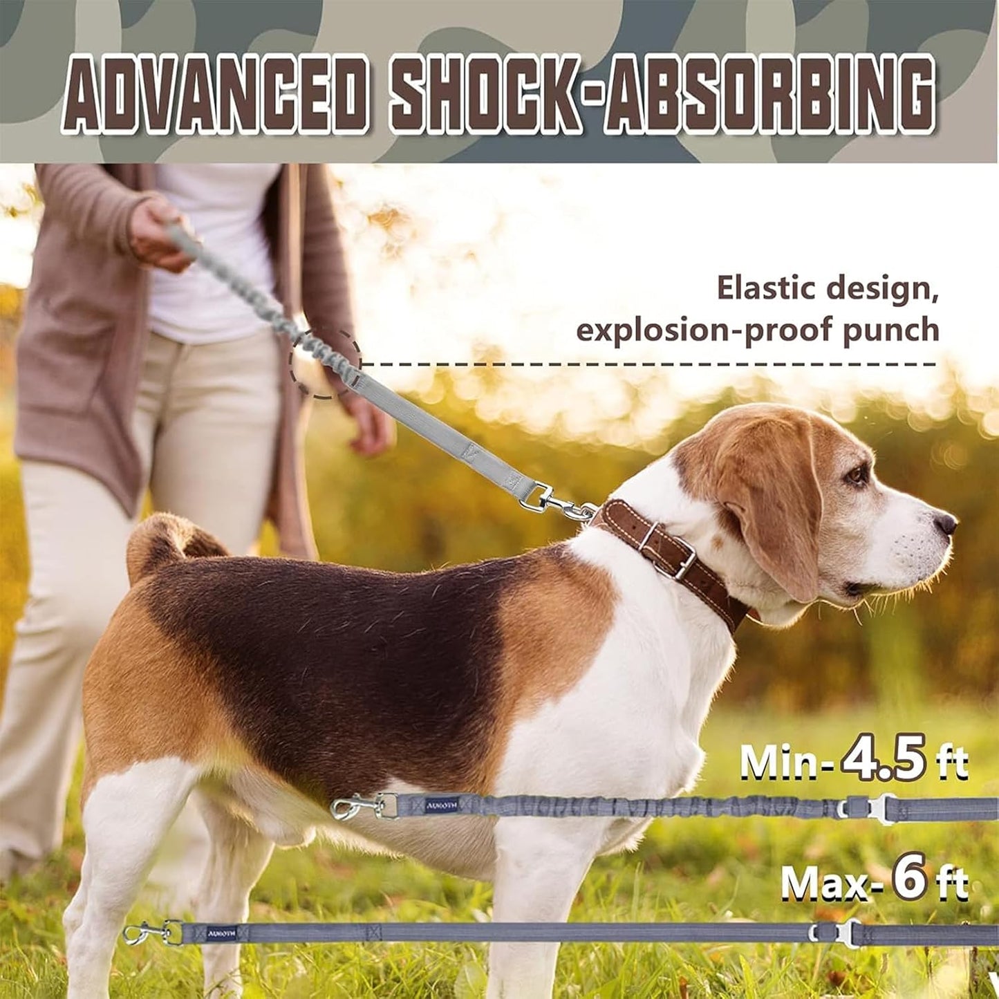 Bungee Dog Leash for Shock Absorption - Black