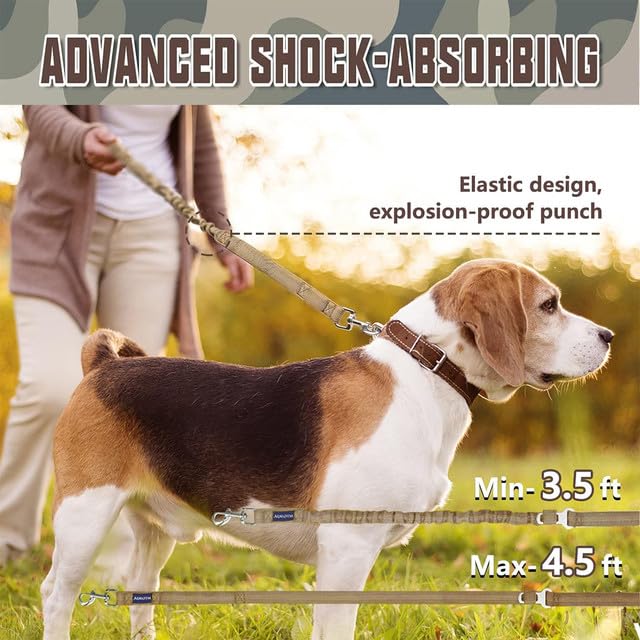 Bungee Dog Leash for Shock Absorption - Khaki