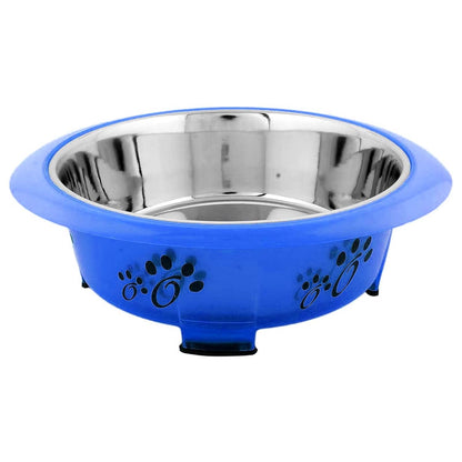 Pet Feeder Bowls with Non-Skid Bottom (Oval, Blue, Small)