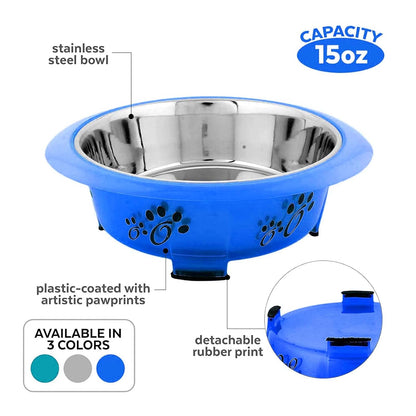 Pet Feeder Bowls with Non-Skid Bottom (Oval, Blue, Small)