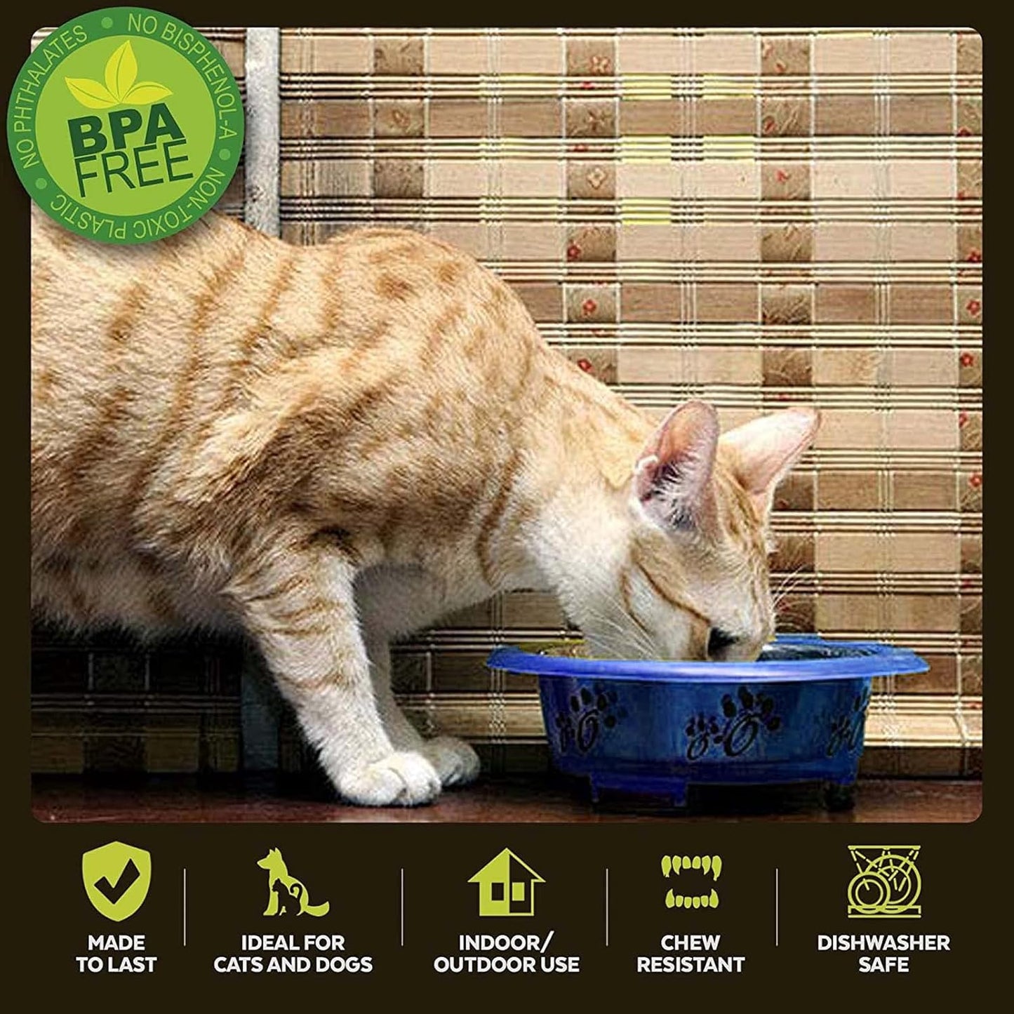 Pet Feeder Bowls with Non-Skid Bottom (Oval, Blue, Small)