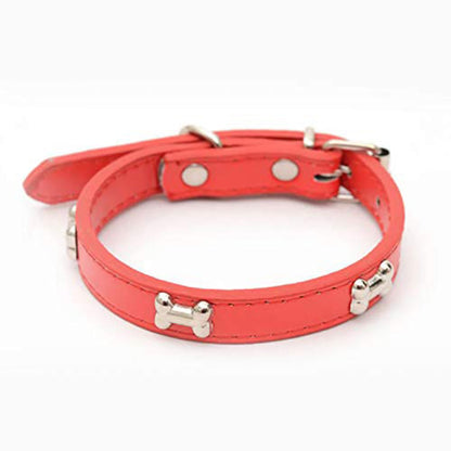 Adjustable Dog Collar with Metal Studs, Red