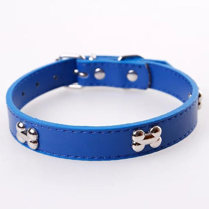 Adjustable Dog Collar with Metal Studs, Blue