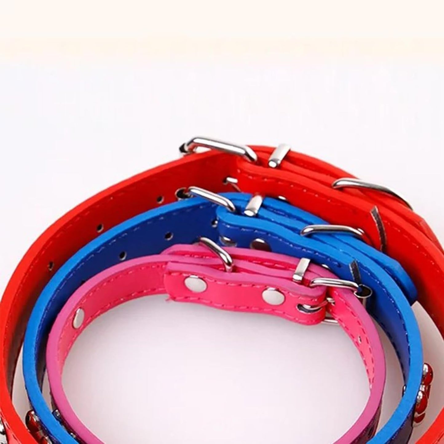 Adjustable Dog Collar with Metal Studs, Blue