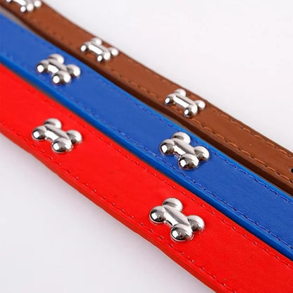 Adjustable Dog Collar with Metal Studs, Red