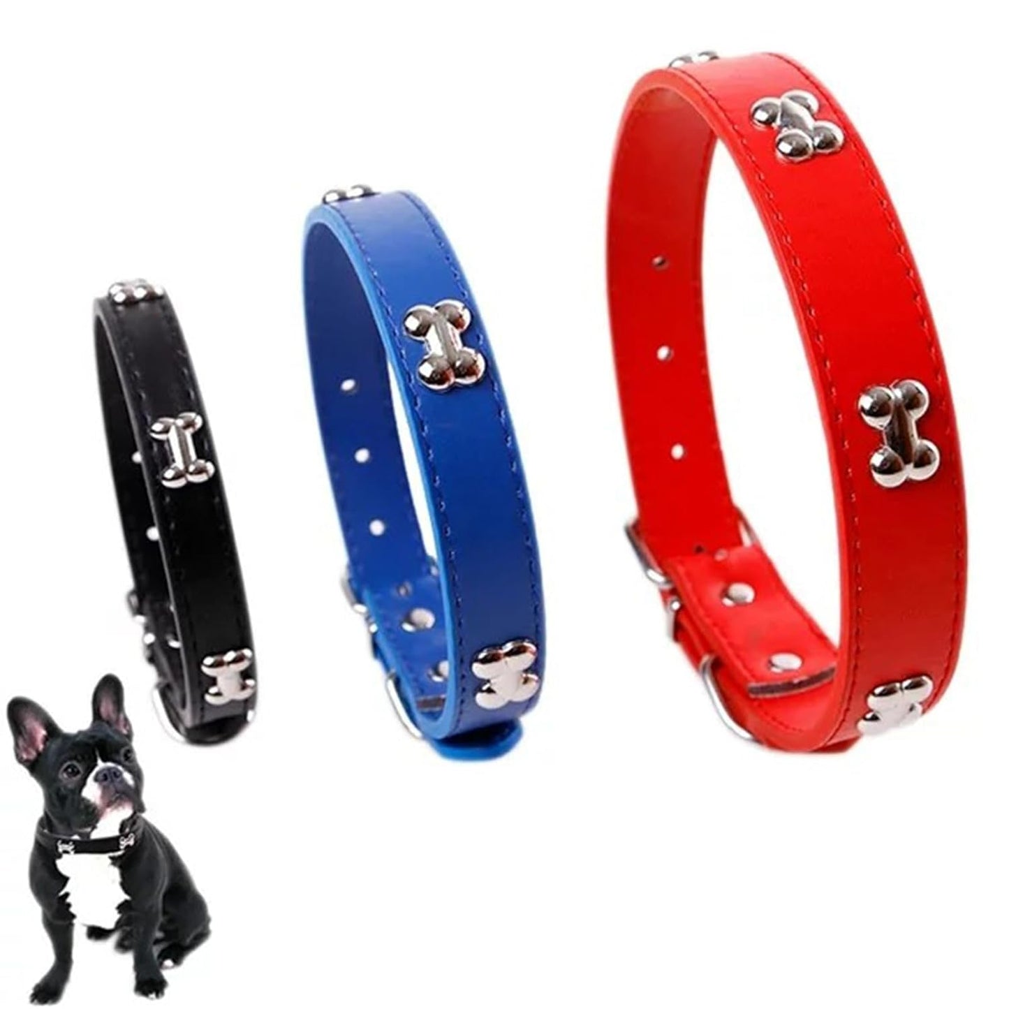 Adjustable Dog Collar with Metal Studs, Red