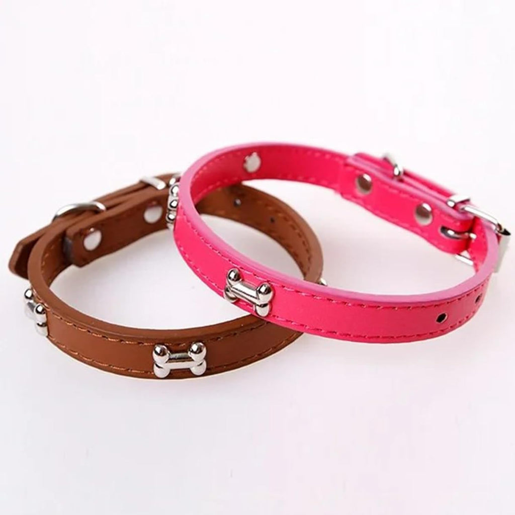 Adjustable Dog Collar with Metal Studs, Red