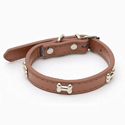 Adjustable Dog Collar with Metal Studs, Brown
