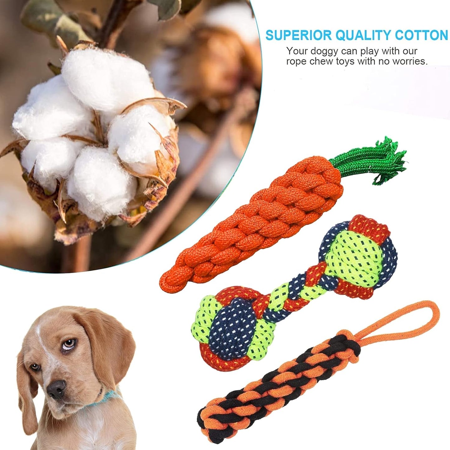 Pack 3 Cotton Dog Rope Toys