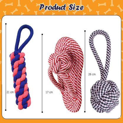 3-Pack Natural Cotton Puppy Chew Toys