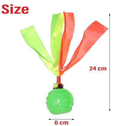 Squeaky Dog Toy TPR  Ball , Ribbon Tails ( Green )