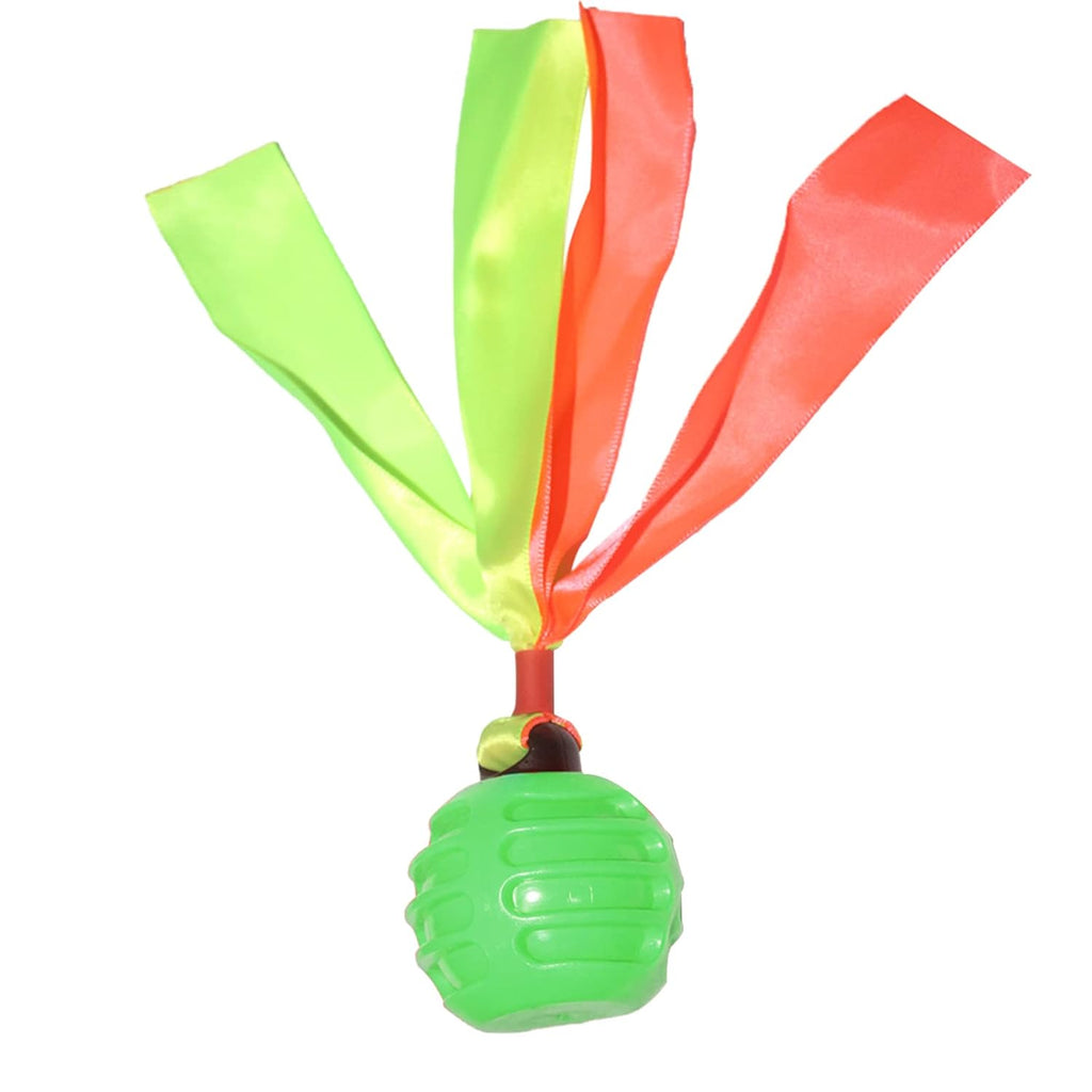 Squeaky Dog Toy TPR  Ball , Ribbon Tails ( Green )
