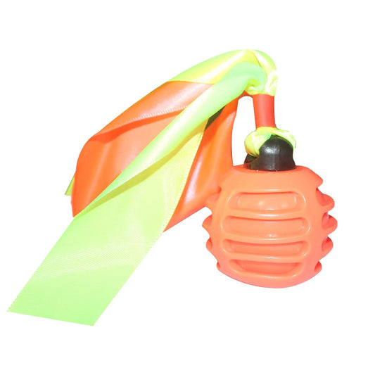 Squeaky Dog Toy TPR  Ball , Ribbon Tails (Orange)