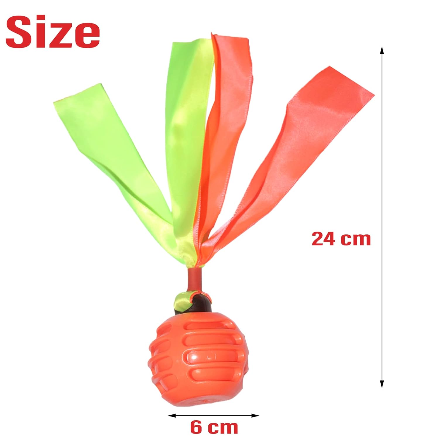 Squeaky Dog Toy TPR  Ball , Ribbon Tails (Orange)