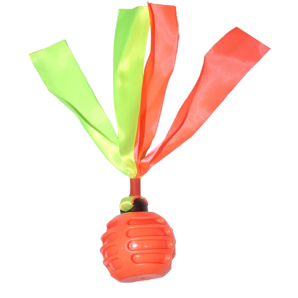 Squeaky Dog Toy TPR  Ball , Ribbon Tails (Orange)