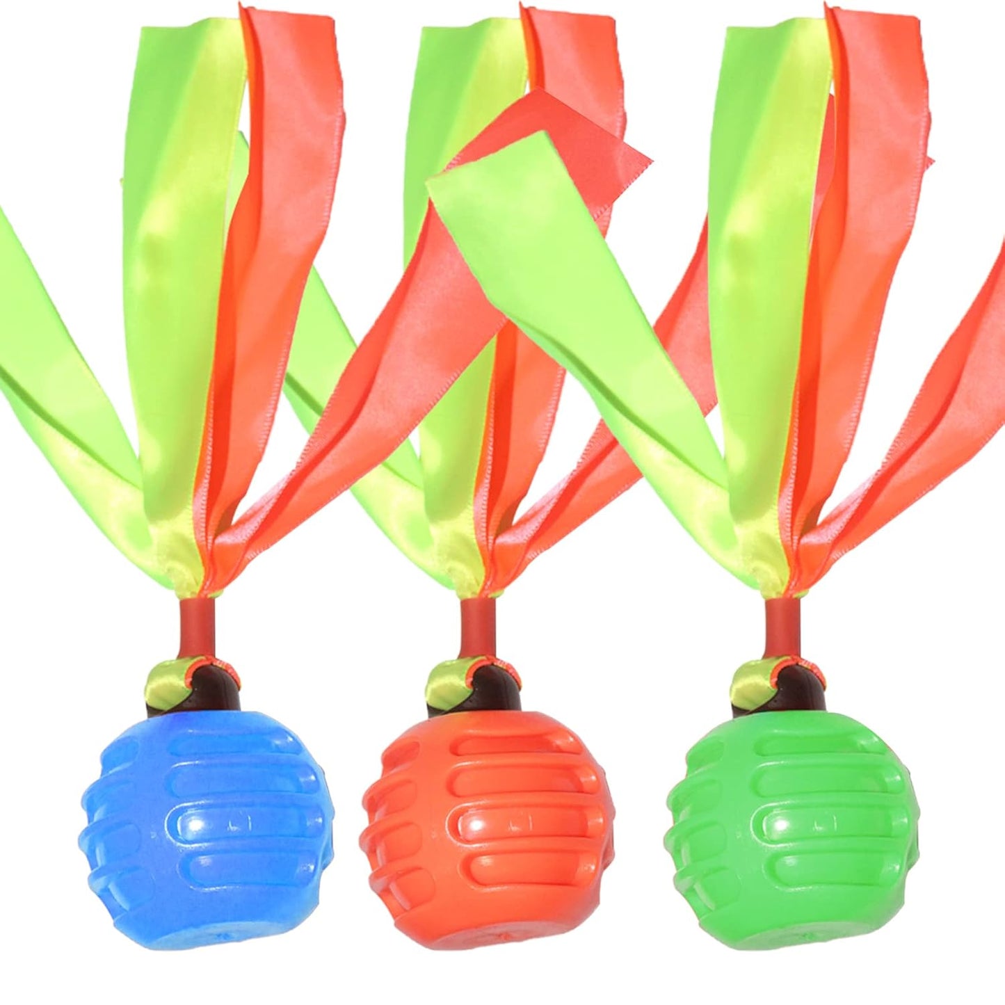 Squeaky Dog Toy TPR  Ball , Ribbon Tails (Orange)