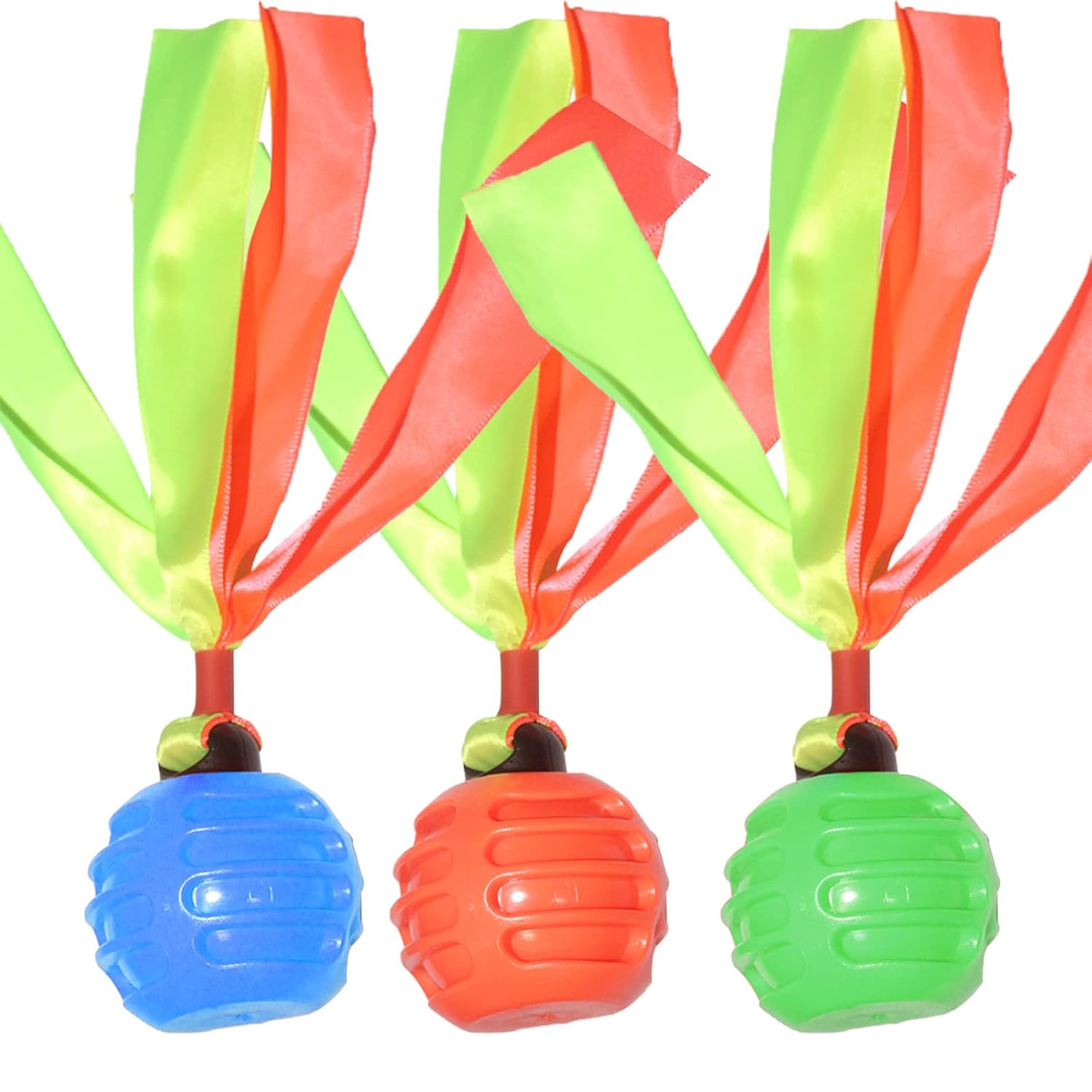 Squeaky Dog Toy TPR  Ball , Ribbon Tails (Orange)